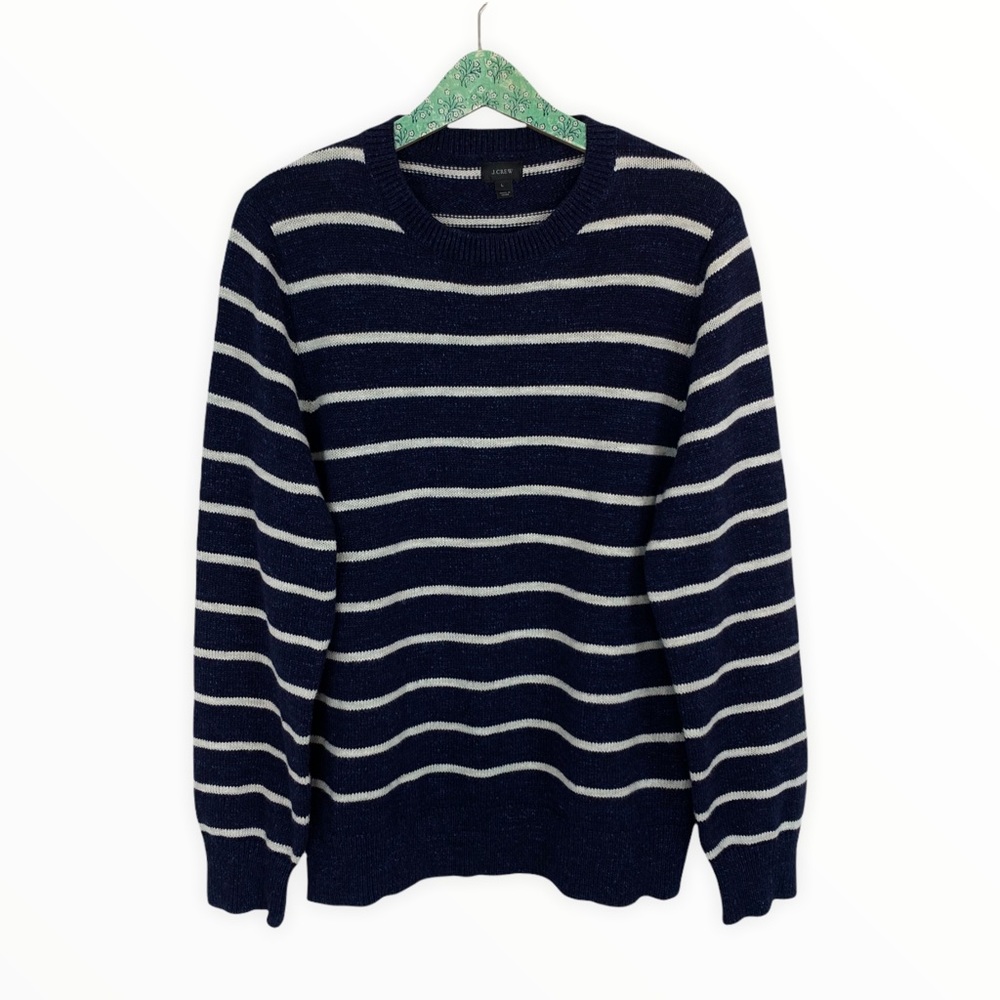 J. Crew Men’s Sweater Large Blue Striped Cotton